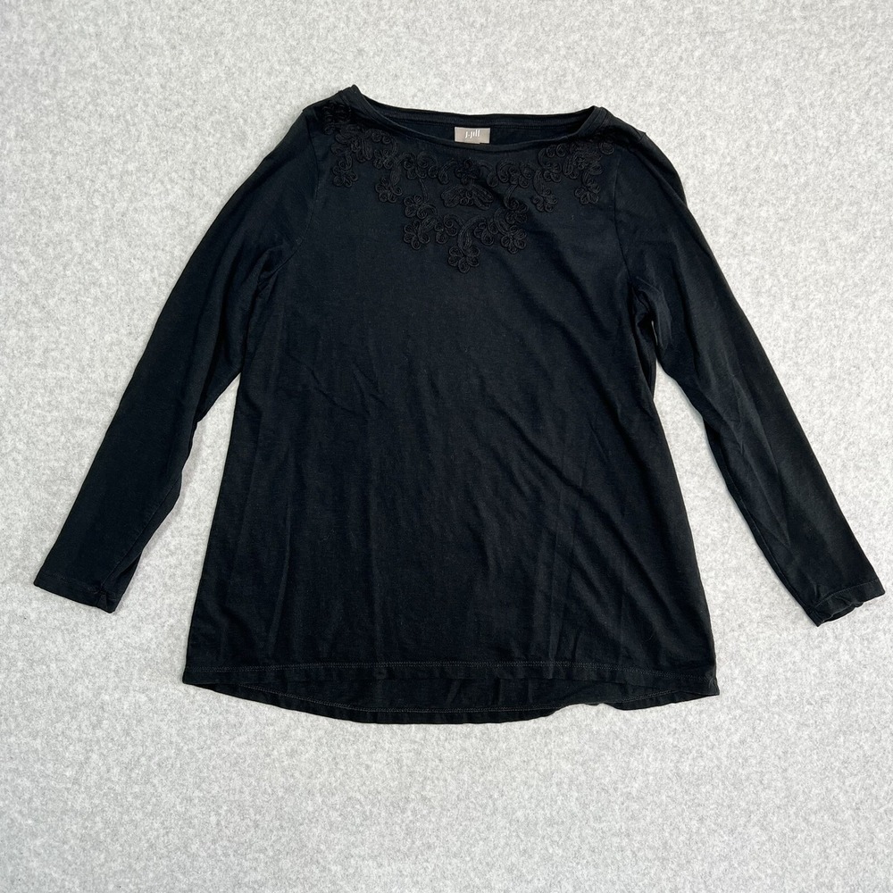 J. Jill Shirt Long Sleeve Embroidered Black Tee Shirt Women's Small